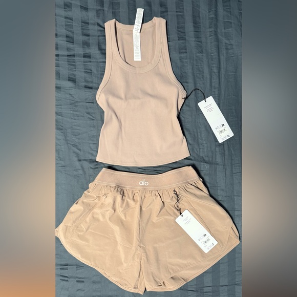 Alo Yoga Set Goddess Ribbed Tank S and Match Point Short M - Picture 1 of 6